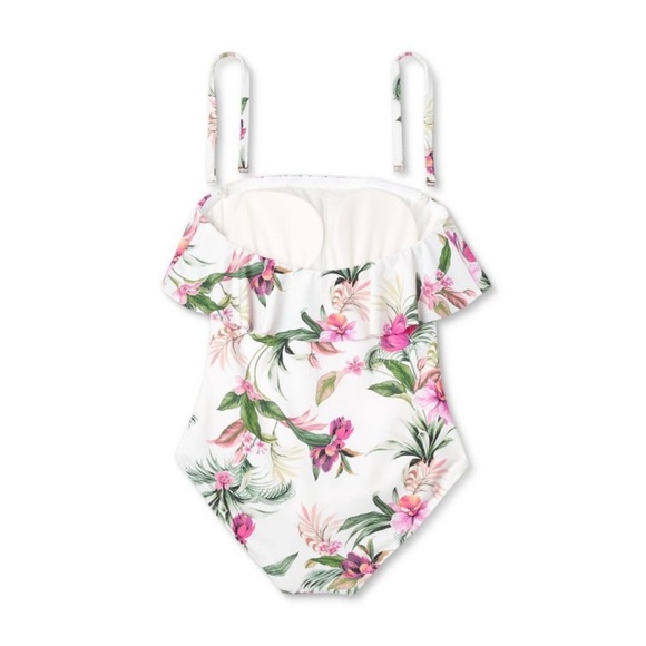 Kona Sol Floral Bandeau Ruched One Piece Swimsuit - Picture 2 of 5